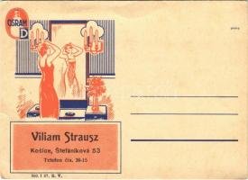 Kassa, Kosice; Osram izzó reklámlapja. Viliam Strausz üzlete / light bulb advertising card (EB)