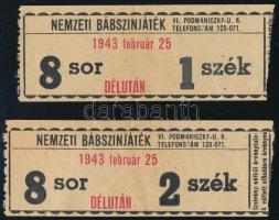1943 2 db belépőjegy a Nemzeti Bábszínjáték Színház (Podmaniczky utca) előadására