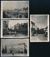 1936 Marosvásárhely (Erdély), városrészletek, 4 db fotó, hátoldalon feliratozva, 9,5×6 cm