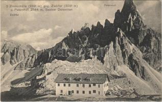 Tre Cime di Lavaredo, Drei Zinnen (Südtirol); 3 Zinnenhütte geg. Zwölfer u. Paternkofl, Sextner Dolomiten / mountain rest house, Croda dei Toni, Dolomiti di Sesto