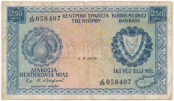 Ciprus 1973. 250m T:III tűlyukak Cyprus 1973. 250 Mils C:F pin holes Krause P#37