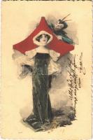 1904 Krampusz hölggyel / Krampus with lady. Art Nouveau s: C.S.
