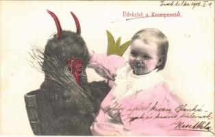 1906 Üdvözlet a Krampusztól / Krampus with baby girl