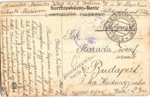 1916 Pola, Pula; Via Sergia (Corso) / street view, shops + "K.U.K. MARINEFELDPOSTAMT POLA"...