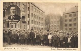 Budapest X. Kőbánya, Szent László reálgimnázium, Sajó Sándor főigazgató, csoportkép. Kába József kiadása (r)