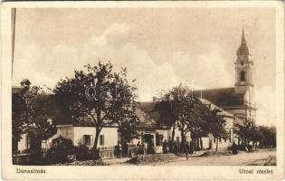 1930 Dunaalmás, utca, templom, üzlet. Gábor Andor kiadása (EK)