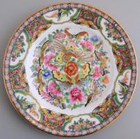 Kínai pillangómintás porcelán tál, kézzel festett, jelzett, kis kopásnyomokkal, d: 22 cm