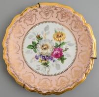 Limoges virágmintás porcelán tál, részben kézzel festett, kis kopásnyomokkal, d: 22 cm