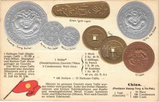 China. Provinzen Kwang-Tung u. Ku-Peh / Chinese coins, flag. Emb. litho