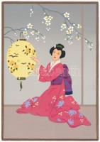 Japán gésa. Kézzel festett / Japanese geisha. Italian art postcard, hand-painted. G.M. Ars Nova dipinta a mano