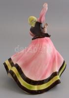 Hertwig kerámia táncosnő, kézzel festett mázas kerámia, jelzett, kis kopásnyomokkal, m: 28 cm