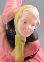 Hertwig kerámia táncosnő, kézzel festett mázas kerámia, jelzett, kis kopásnyomokkal, m: 28 cm