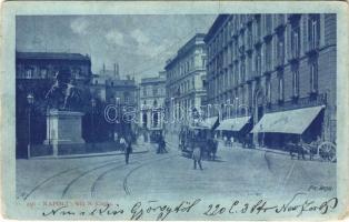 Napoli, Naples; Via S. Carlo / street view, horse-drawn tram, omnibus. Fot. Brogi (worn corners)