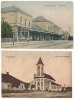 Füzesabony, római katolikus templom, vasútállomás - 2 db régi képeslap / 2 pre-1945 postcards