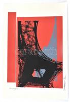 Hervé, Rodolf (1957-2000): Eiffel-torony vörösben. Monotípia, papír, jelzett, 34,5x25 cm. / Hervé, Rodolf (1957-2000): Eiffel-tower. Monotype on paper, signed, 34,5x25 cm.