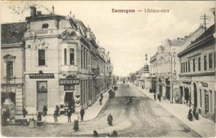 1912 Esztergom, Lőrincz utca, Párisi áruház, lisztraktár, Fonciere pesti Biztosító Intézet főügynöksége, Deutsch Mór és Popper és Leier üzlete. Párisi áruház kiadása