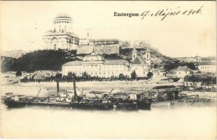 1906 Esztergom, Bazilika, DDSG vontatóhajók, hajóállomás