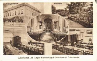 1935 Kecskemét, Angol Kisasszonyok Intézetének internátusa, belső, kert, leánygimnázium, ebédlő, nappali szoba, templom
