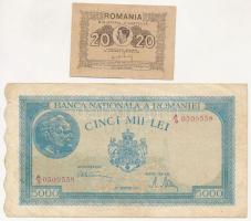 Románia 1945. 20L + 5000L T:III Romania 1945. 20 Lei + 5000 Lei C:F Krause P#76, P#56a