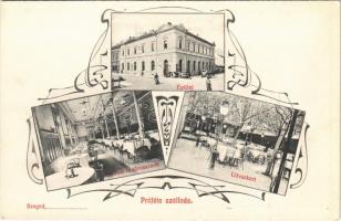 Szeged, Proféta szálloda, épület, udvarkert, étterem és sörcsarnok, belső. Art Nouveau