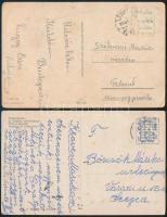 cca 1940-1950 5 db megírt és futott képeslap, a bélyeg alatti titkos üzenetekkel