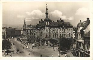 Kolozsvár, Cluj; Széchenyi tér, kenyérüzlet, Barabás, Csegöldi, Heilper Arthur és Stanciu Szilárd üzlete / square, shops