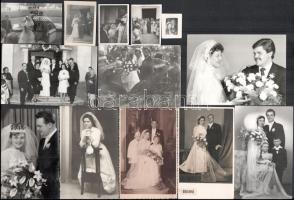 cca 1900-1970 kb. 85 db esküvői fénykép, közte keményhátúak, kartonra ragasztottak, 3,5x3 cm és 23,5x17 cm közötti méretekben