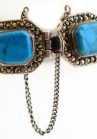Ezüst (Ag) karkötő türkizzel és markazitokkal, jelzett, h: 19 cm, bruttó: 37,73 g