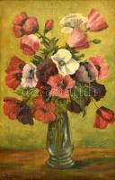 Szamosi jelzéssel: Virágok. Olaj, vászon, kissé sérült (festékhiánnyal). Sérült keretben, 68x46 cm