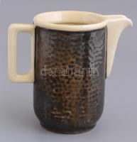 Régi, 1930 körüli WMF art deco hőtartó kávés kanna és kiöntő, porcelánfajansz és fém poncolt (kalapá...