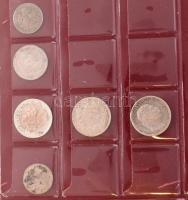 Barna műbőr érmeberakó album 10db berakólappal, benne 11db vegyes római érme + 14db ezüstpénz, közte...