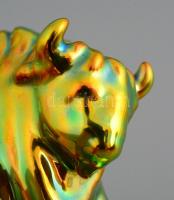 Zsolnay eozin mázas bika, jelzett, hibátlan, m: 7 cm, h: 10 cm