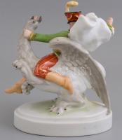 Herendi János vitéz a griffmadáron, kézzel festett, jelzett, apró kopásnyomokkal, m:20,5 cm, h:17 cm