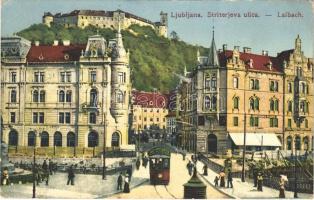 Ljubljana, Laibach; Striterjeva ulica / street, tram, castle + MILITäRPFLEGE (EK)