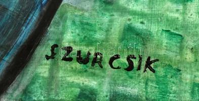 Szurcsik jelzéssel: Arcok. Olaj, farost. 70x50 cm