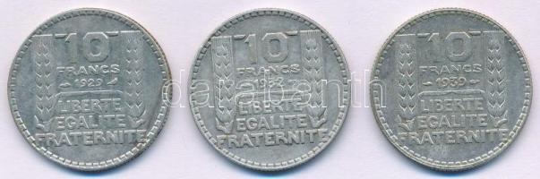 Franciaország 1929-1939. 10Fr Ag (3xklf) T:2 France 1929-1939. 10 Francs Ag (3xdiff) C:XF Krause KM#878
