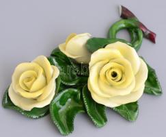 Herendi sárga rózsa porcelán, kézzel festett, jelzett, kis lepattanásokkal, kis repedéssel, 16x10 cm