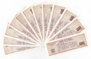 Kína / Deviza tanúsítvány 1979. 10f (12x, közte 4db+2db sorszámkövető és 1db közeli sorszám) T:III
...