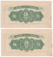 Kína / Amoy-sziget 1940. 5f (2x) T:I-II hajtatlan, fo.
China / Amoy Island 1940. 5 Fen (2x) C:UNC-X...