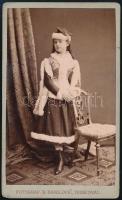 cca 18680 Temesvár, Danilovic Vazul: téli ruhás lányka fotó vizitkártya / cdv
