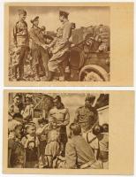 Magyar szocreál munkás propaganda, látogatás a gépállomáson, katonák - 2 db modern képeslap (Képzőművészeti Alap)
