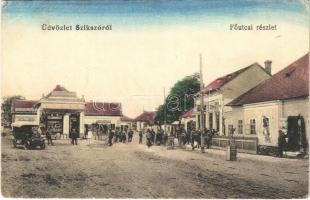 1923 Szikszó, Fő utca, üzletek, automobil. Stamberger Márk kiadása (EB)