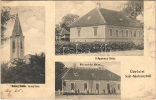 1909 Szilsárkány, Szil-Sárkány; Evangélikus templom, Hőgyészy Béla és Potyondy Géza kúriája, kastély (r)