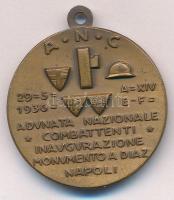 Olaszország 1936. Armando Diaz tábornok szoboravatása Br fasiszta medál füllel, szalag nélkül. S. JOHNSON gyártói jelzés. Szign.: MONTELEONE MOD. (32mm) T:1- Italy 1936. Dedication of the National Monument to General Diaz Br fascist medal with ear, without ribbon. S. JOHNSON makers mark. Sign.: MONTELEONE MOD. (32mm) C:AU