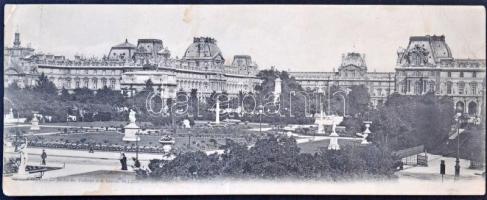 Paris, Le Jardin des Tuileries et le Loure / castle park. Unfolded postcard (tears) (27,9 x 11 cm)