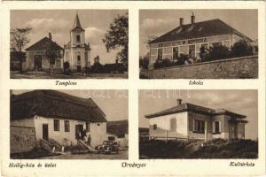 1943 Örvényes, Templom, Községháza, Római katolikus elemi iskola, Heilig ház és üzlet, automobil, Kultúrház (EK)