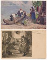 5 db RÉGI motívum képeslap: művész, munka / 5 pre-1945 motive postcards: working, art