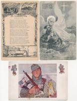 3 db RÉGI motívum képeslap: első világháborús katonai / 3 pre-1945 motive postcards: WWI military art