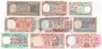 India 9xklf vegyes bankjegytétel T:I-III India 9xdiff mixed banknote lot C:UNC-F