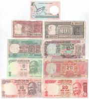 India 9xklf vegyes bankjegytétel T:I-III India 9xdiff mixed banknote lot C:UNC-F